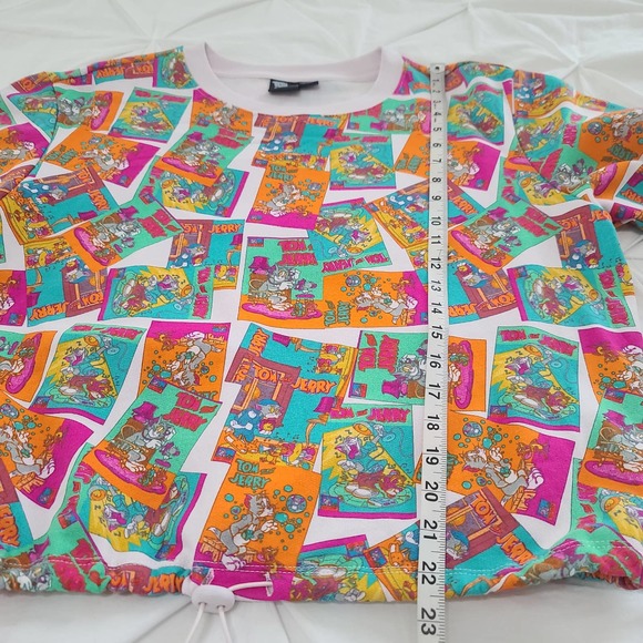 Tom & Jerry Sweatshirt Large Comic All Over Print Cartoon Fleece NWT Orange Pink - Picture 10 of 10